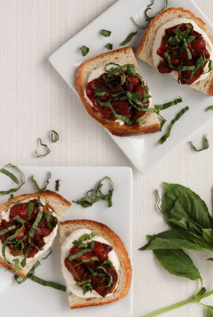 roasted tomato jam crostini overhead