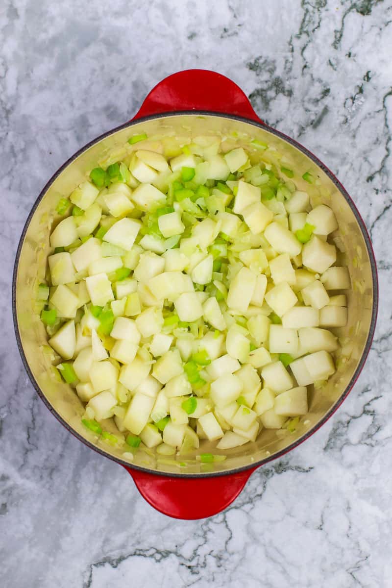 potatoes and celery in dutch oven