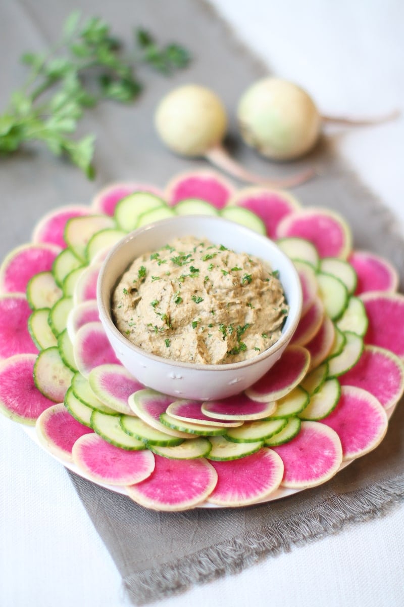 Baba Ganoush with beauty heart radish slices