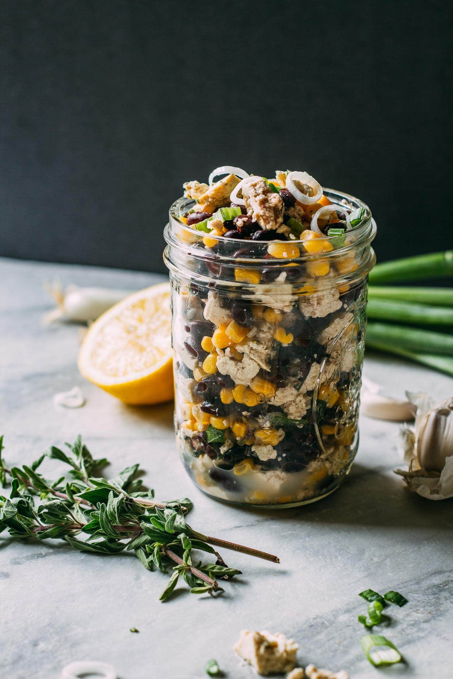 Hippy Harvest Tofu Feta Dip in a mason jar