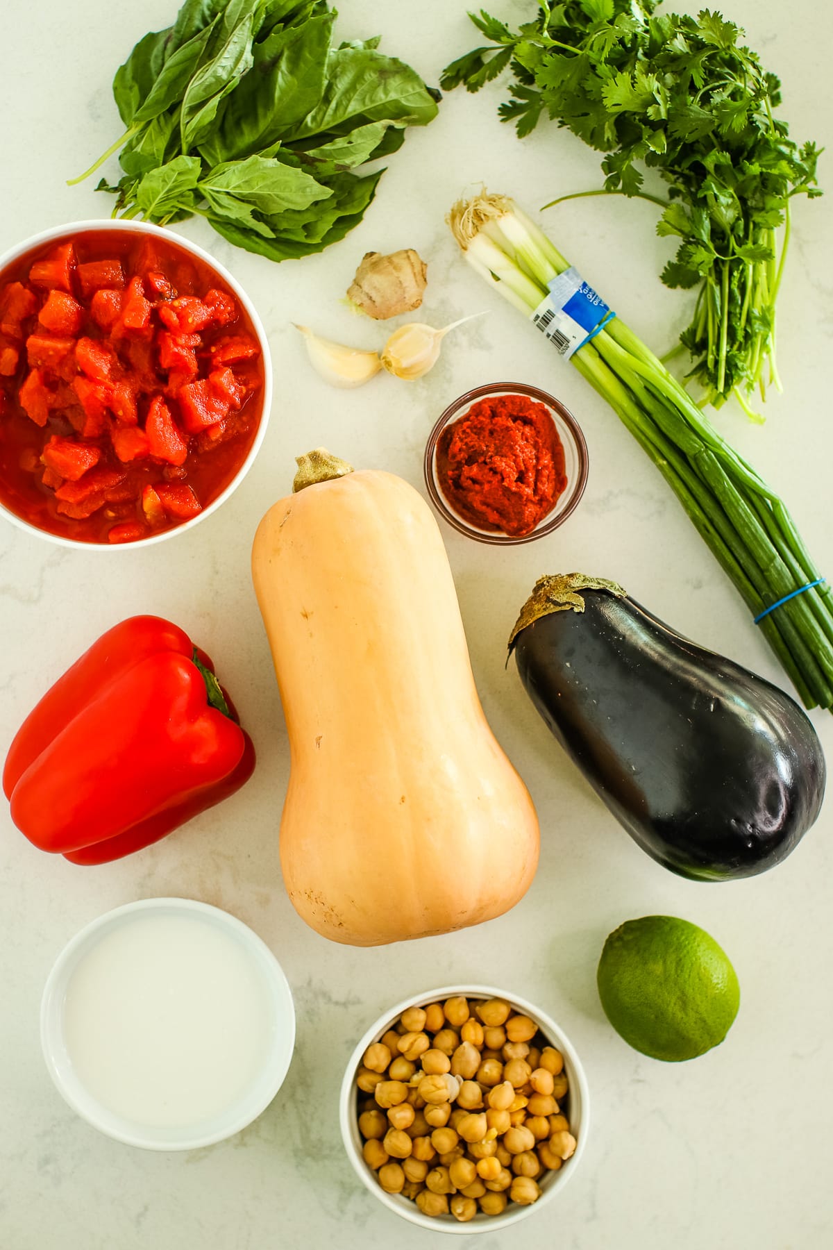 ingredients on marble background