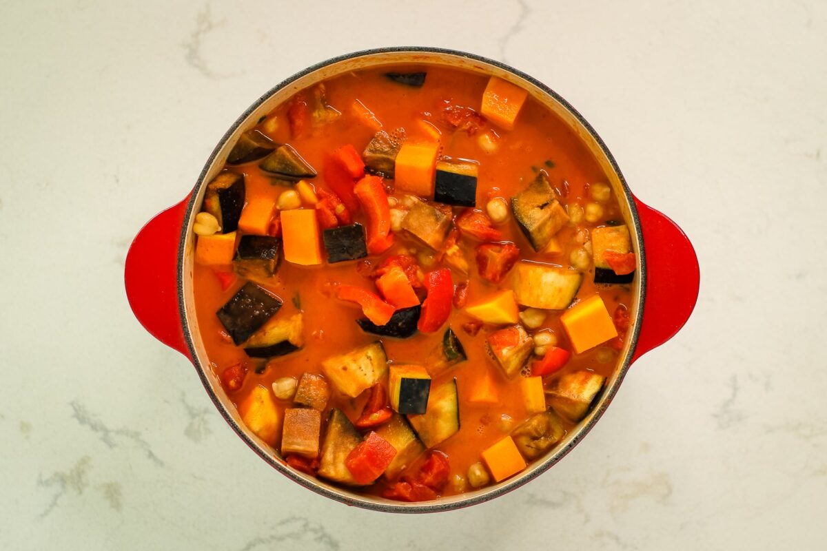 veggies simmering in pot