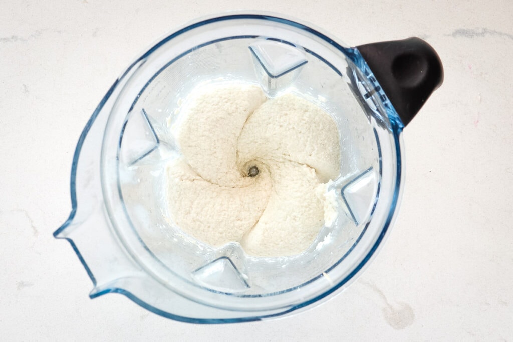 Creamy finished ricotta in the blender.
