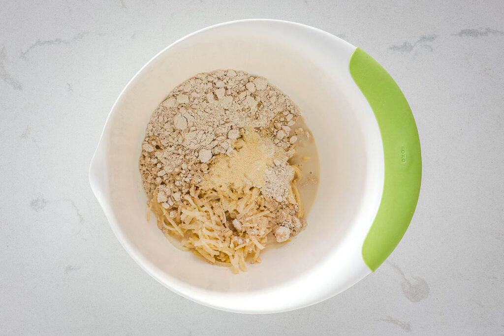 Dumpling ingredients in a bowl. 
