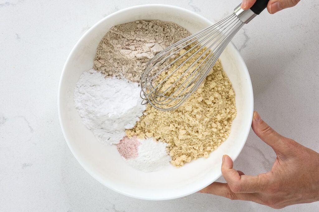 dry ingredients in a bowl with whisk.